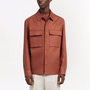 Chemise en lin pour homme avec poche plate et boutons, personnalisable en gros - Product Image 1