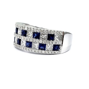 Bague large en or blanc 18 carats de qualité supérieure, sertie de saphirs et de diamants, style ethnique, pour femmes, idéale pour mariages et soirées - Product Image 2