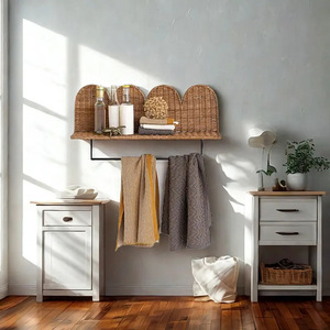 Catsle Handmade Rattan Towel Rack Wall Mounted Bathroom Storage <b>Shelf</b> With <b>Hook</b> For Towels And Accessories 48 In Width - Product Image 3
