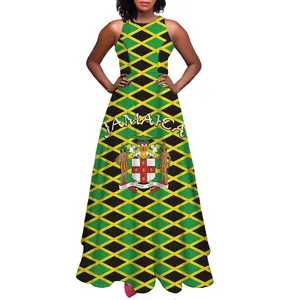 Private Label 2023 Wholesale Women Clothing High Quality Custom Print Jamaica Flag Maxi Sexy Dresses Women Lady Elegant Dress