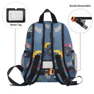 New Arrival Cartoon Race Truck <b>Backpack</b> 12in Polyester Softback Book Bag With Zipper Pockets Daypack for Kids girls boys - Product Image 3