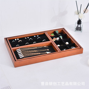 Wooden Jewelry Tray <b>Necklace</b> <b>Ring</b> Display Storage Box Desktop Organizer Solid Color Jewelry Shelf - Product Image 2