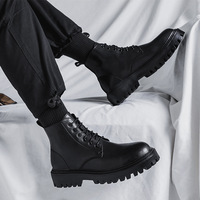 Prix de gros Chaussures décontractées pour hommes, best-seller influenceur, en cuir noir, style rétro britannique, montantes, avec semelle rehaussante