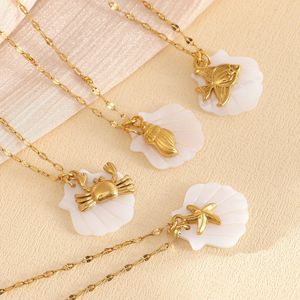 Collier d'été étanche en or 18 carats avec pendentif étoile de mer escargot en acier inoxydable 316L avec pendentif queue de baleine tortue pour femmes - Product Image 4