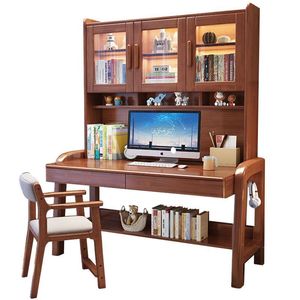 Solid Wood <b>Desk</b> And Bookshelf Integrated Student Computer <b>Desk</b> 80x60x186cm For Bedroom Kids <b>Study</b> Furniture Set - Product Image 4