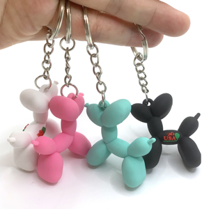 Promotion Gifts Creative 3D PVC Soft Rubber Eco-Friendly Durable Non-Toxic Cute Puppy Plush Carabiner Keychain Cartoon Balloon