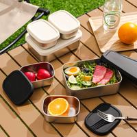 Boîte à lunch en acier inoxydable avec couvercle en silicone, compatible micro-ondes, boîte bento de qualité alimentaire sans BPA, portable, chauffable, anti-fuite, compatible lave-vaisselle