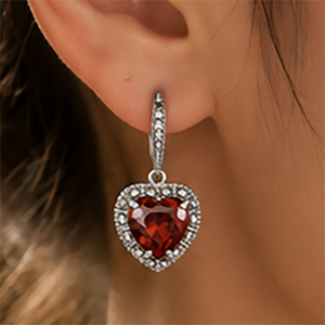 925 <b>Sterling</b> <b>Silver</b> <b>Earring</b> Garnet Cz, Marcasite <b>Heart</b> Cut Garnet <b>Earrings</b> With Marcasite <b>Silver</b> Vintage Women's Wedding Jewelry - Product Image 4