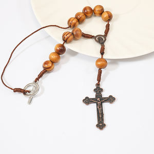 도매 종교 가톨릭 나무 구슬 로프 매듭 자동차 묵주 매달려 장식 성모 마리아 - Product Image 4