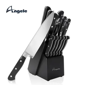13pcs菜刀块套装磨刀器不锈钢厨师刀带塑料手柄