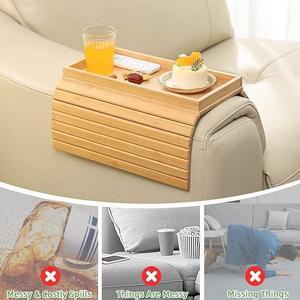 Bamboo Sofa <b>Tray</b> With Groove Design Foldable Anti Slip Backside For Coffee <b>Tea</b> Snacks Serving - Product Image 5