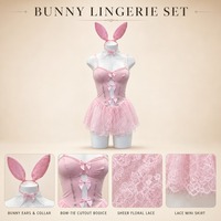 Costume de Lapin Rose : Corset, Bodysuit, Oreilles de Lapin, Collier Ras-du-Cou, Mini-Jupe en Dentelle – Tenue Fantaisie