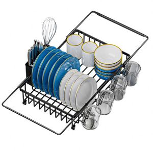 Étagère de cuisine extensible pour bols au-dessus de l'évier - Grande capacité avec porte-gobelets et plateau de drainage - Product Image 5