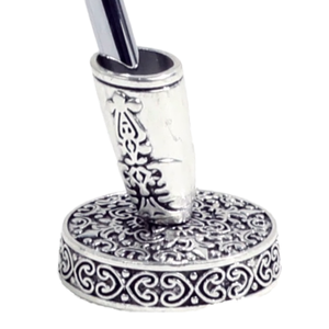 Vintage Metal Round <b>Pen</b> Stand Base Singer <b>Pen</b> Display <b>Desktop</b> <b>Holder</b>/ Silver - Product Image 1