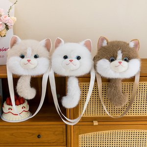 Sac à bandoulière en peluche chat Kawaii, sac à main en fausse fourrure chaton, sac mignon en forme d'animal en peluche, vente en gros, logo personnalisé, usine, faible MOQ - Product Image 2