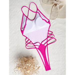 夏の女性セクシーな背中の開いたワンピースビーチウェアカスタムロゴガールズビキニクイックドライハイカットTバックモノキニGストリング水着 - Product Image 5