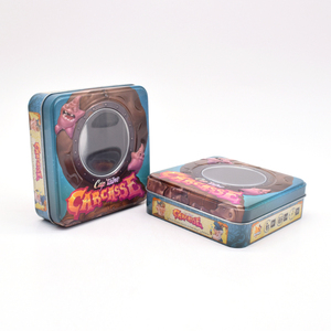 Cấp thực phẩm sô cô la kẹo Cookie bánh quy tin container chơi thẻ trò chơi hộp thiếc bao bì kim loại vuông tin với cửa sổ rõ ràng - Product Image 1