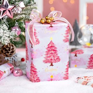 MAYPLUSS Christmas Wrapping Paper Roll 17in X 33ft <b>Pink</b> Tree Star Design Reversible Gift <b>Wrap</b> for Holiday Crafting - Product Image 3