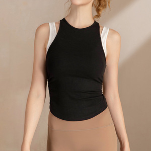 Chaleco sin mangas personalizado versión delgada tipo falso dos piezas cintura pliegue diseño Fitness ejercicio Yoga <span class=keywords><strong>camiseta</strong></span> sin mangas para <span class=keywords><strong>mujer</strong></span> - Product Image 5