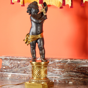 โคมไฟทองแดงรูปสลักดอกบัวสำหรับเด็กที่อ้วนโคมไฟตกแต่งโต๊ะแบบย้อนยุคห้องนั่งเล่นพื้นหลังโคมไฟตั้งโต๊ะสีบรอนซ์แบบโบราณ - Product Image 2