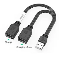 Cable de Extensión USB 1 a 2 en Ángulo (Izquierda/Derecha) para Computadora, Carga Rápida de 65W, Revestimiento de PVC, Cable Plano de Cobre Estañado para Datos
