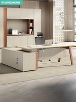 Bureau de direction moderne de luxe en mélamine avec armoire de rangement intégrée et finition anti-rayures pour usage commercial