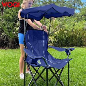 Silla de Camping Woqi con Toldo, Plegable, Reclinable, Marco de Aluminio, Tela Oxford Azul, para Jardín, Playa y Exteriores - Product Image 1