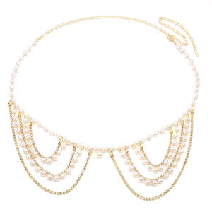 Cadena de cintura de perlas estilo europeo americano, cadena dorada de perlas de imitación, cadena corporal de un solo lazo para fiestas, joyería de moda. - Product Image 5