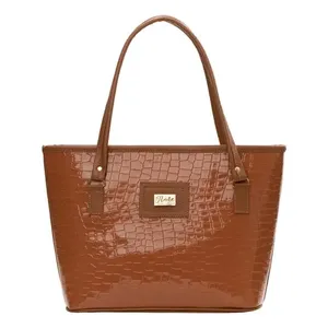 Bolso Tote para Mujer Fana Abisai, Color Camel, PU con Patrón de Cocodrilo, Cierre con Cremallera, Uso Diario - Product Image 3