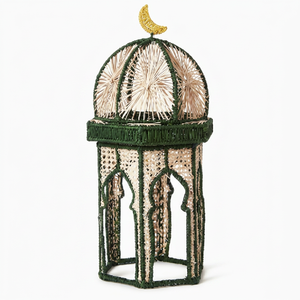 Lanterne Ramadan faite à la main, décoration géométrique de style bohème, décoration de table d'intérieur, tons verts et naturels - Product Image 3