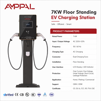 AMPPAL 7KW Chargeur intelligent OCPP sur pied pour usage domestique IP55, station de recharge commerciale pour voitures électriques