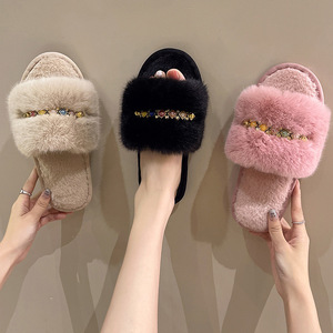 Chaussons tendance à semelle TPR en gros, doublure en peluche, pour intérieur et extérieur, doublure en flanelle de qualité, vente chaude - Product Image 1