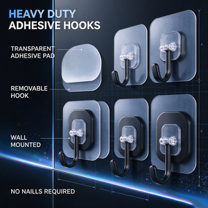 Gancho adhesivo resistente sin perforaciones, colgador de pared transparente extraíble para organizador de almacenamiento en el hogar - Product Image 6