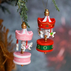 Carrousel en Bois Décoration de Noël Ornements Mini Pendentif Suspendu Manège Décoration d'Arbre de Noël Style <span class=keywords><strong>Vintage</strong></span> - Product Image 6