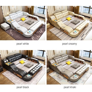 Functional Smart Storage <b>King</b> <b>Size</b> <b>Bed</b> With Music Usb Charger Leather <b>Beds</b> QMT2001 <b>White</b> Leather <b>Bed</b> QMT2001 QMT2001 - Product Image 3