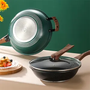 Medical stone material europe saute frying pans woks non stick frying pan with lid for gas and induction cooker