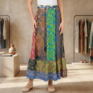 Faldas de algodón patchwork al por mayor, hermosas faldas largas de algodón coloridas para mujer, estilo hippie, bohemio, gitano. - Product Image 4