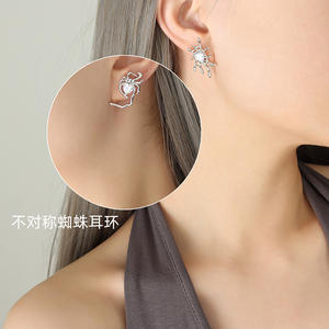 Bijoux à la mode boucles d'oreilles saint-valentin en acier inoxydable véritable plaqué or 18k coeur diamant araignée boucles d'oreilles - Product Image 5