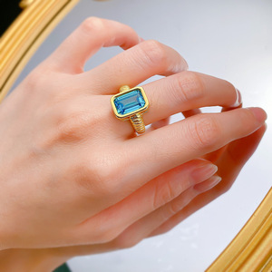 Nuovo anello Color tesoro blu Navy da donna, rettangolare 8*12, anello d'argento S925 europeo e americano - Product Image 5