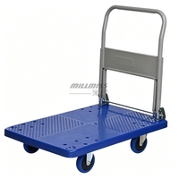 Chariot à plateforme en plastique industriel à quatre roues pour le transport de marchandises en usine et en entrepôt