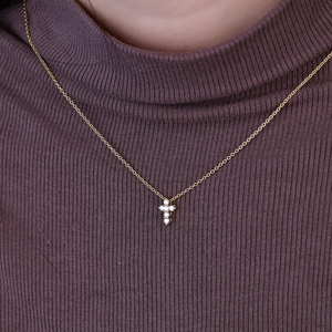 Colgantes de Oro Amarillo Sólido de 14K de Alta Calidad, Hechos a Mano, con Diamantes Naturales en Forma de Cruz, Regalo para Novia, Uso Diario - Product Image 2
