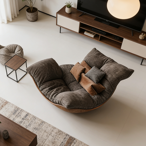 Fauteuil de salon moderne ergonomique pivotant incurvé avec base en bois massif, confortable, rembourré en tissu, fauteuil d'appoint - Product Image 2