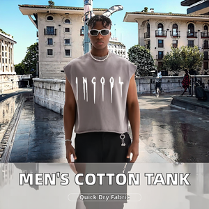 Camiseta sin mangas de punto 100% algodón lavado, suave, con cuello corto y borde sin rematar, estilo casual de verano para hombre, venta al por mayor - Product Image 2