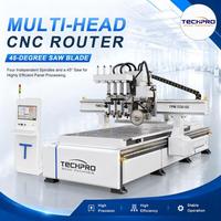 Routeur CNC multi-têtes haute efficacité 3 axes avec quatre unités de traitement et lame de scie pour portes d'armoires