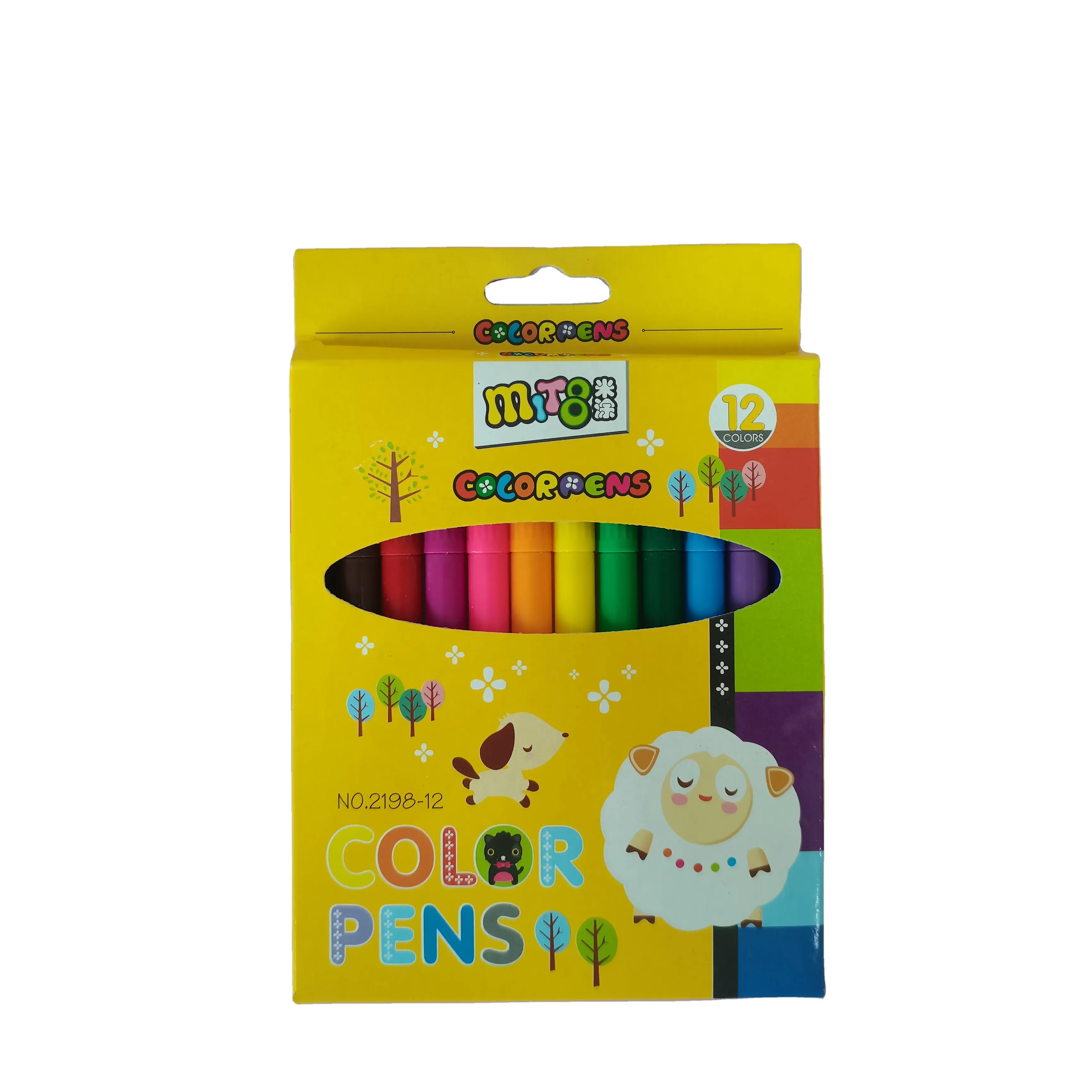 12 Colors Washable Non-Toxic Felt Tip Transparent Barrel Color Marker Pen Water Color Pen for Kid Art Color Box