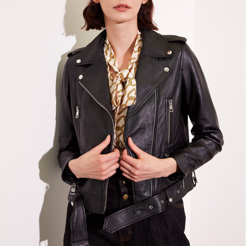 Customized Genuine Leather Sheep Skin Biker Jacket Women's Real Leather Jacket Woman