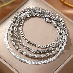 Trending Fashion Korean Anti Tarnish Solid Gold Plated Jewelry <b>Stainless</b> <b>Steel</b> Bracelets Stack <b>Bangles</b> for Men Women - Product Image 3