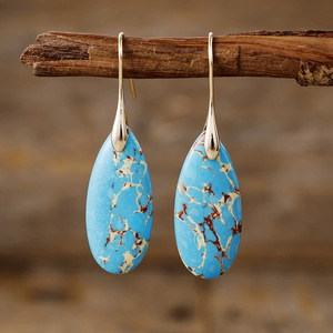 Pendientes Colgantes de Gema Turquesa y Jaspe Imperial en Forma de Lágrima, Elegantes y Hermosos, para Mujer, Joyería de Moda, Atrevida y de Gran Impacto, Venta al por Mayor - Product Image 1