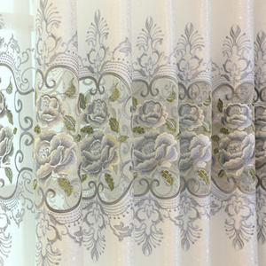 Europa lujo sólido hilo blanco Rosa patrón cortina ventana tul bordado cortinas para la ventana de la sala de estar - Product Image 5