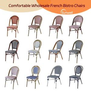 Set perabotan Perancis dapat ditumpuk teras anyaman tahan air aluminium rotan kursi makan Paris taman Bistro kursi - Product Image 5